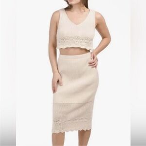 House of Harlow 1960 Sweater Set Crop Top Pencil Skirt Womens Large Ivory